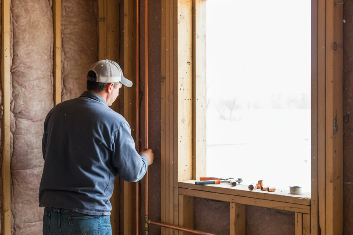 Licensed plumber running new copper supply lines in a Union Star home